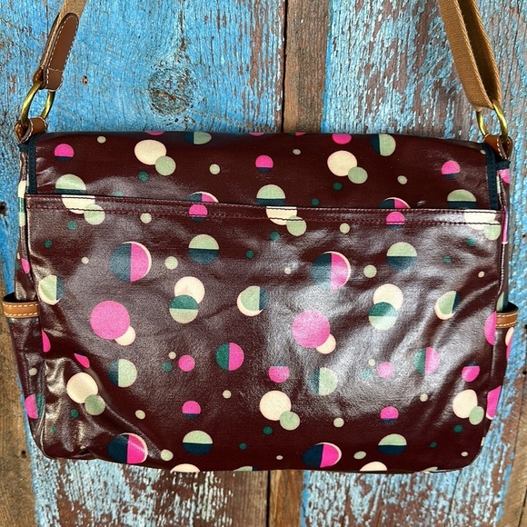 Fossil Burgundy Total Eclipse Coated Canvas Crossbody Laptop Tote Bag - Picture 4 of 8